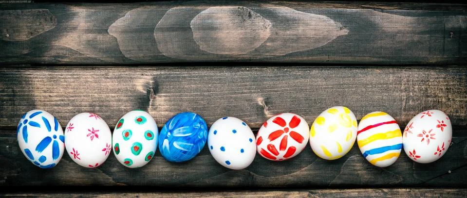 Easter eggs on old boards Stock Photos