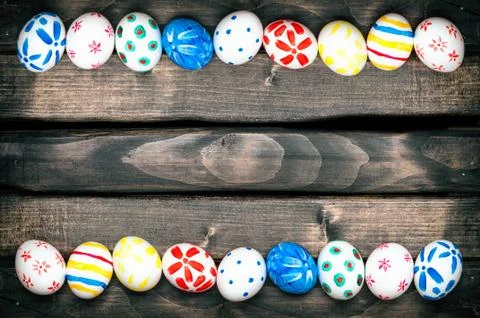 Easter eggs on old boards Stock Photos