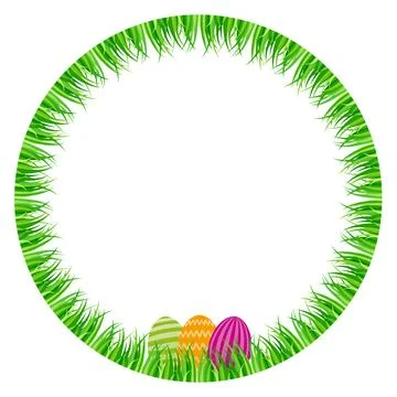Easter eggs or Paschal eggs, hidden in green grass circle, an egg hunt symbol Stock Illustration