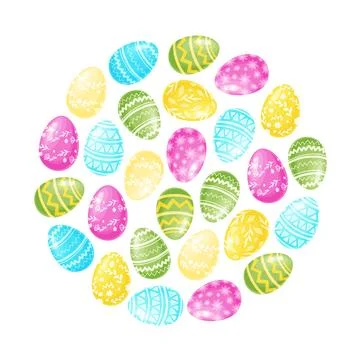 Easter Eggs with Ornament Round Composition Vector Template Illustrazione stock