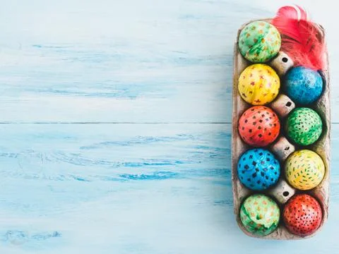 Easter eggs painted with bright colors Stock Photos