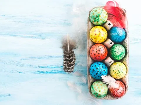 Easter eggs painted with bright colors Stock Photos