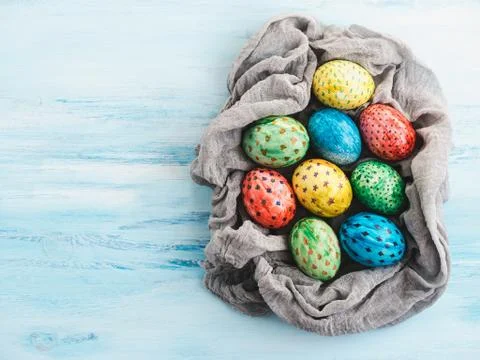 Easter eggs painted with bright colors Stock Photos