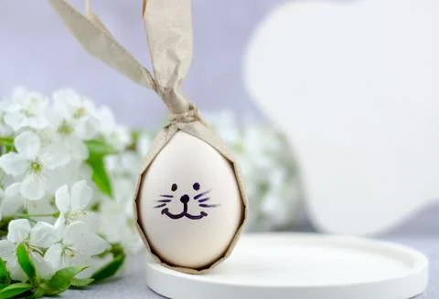 Easter eggs with painted bunny faces. Easter concept. Stock Photos