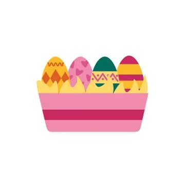 Easter eggs painted in ceramic pot flat style icons Stock Illustration