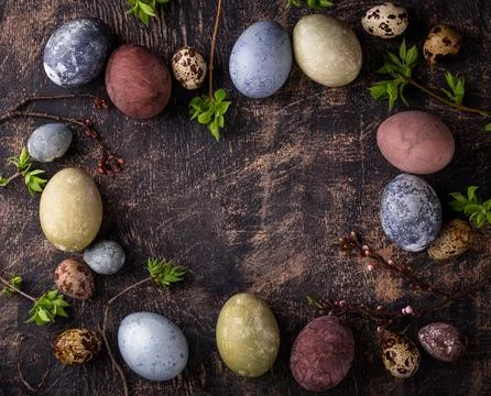 Easter eggs painted with natural dye Stock Photos