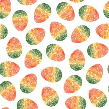 Easter eggs painted in orange and green color seamless pattern. Festive print Stock Illustration