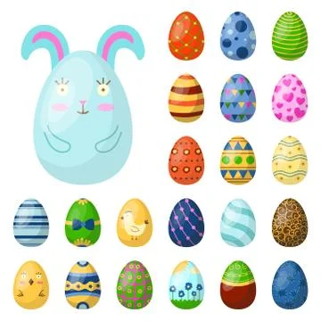 Easter eggs painted with spring pattern multi colored organic food holiday game Illustrazione stock