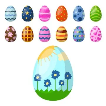 Easter eggs painted with spring pattern multi colored organic food holiday game Illustrazione stock