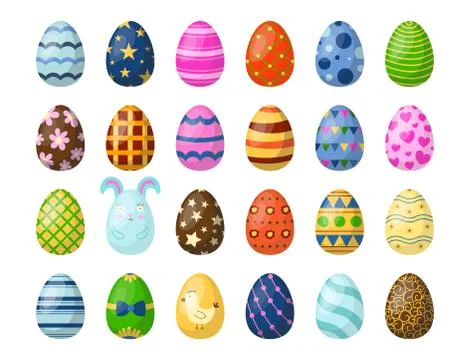Easter eggs painted with spring pattern multi colored organic food holiday game Illustrazione stock