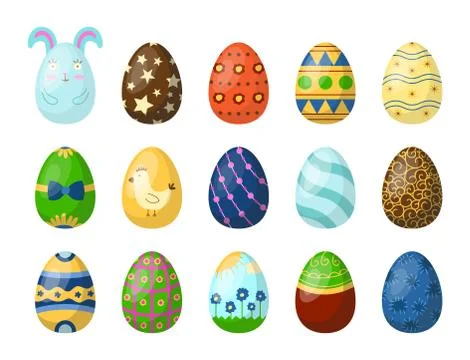 Easter eggs painted with spring pattern multi colored organic food holiday game Illustrazione stock