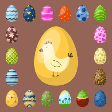 Easter eggs painted with spring pattern multi colored organic food holiday game Illustrazione stock