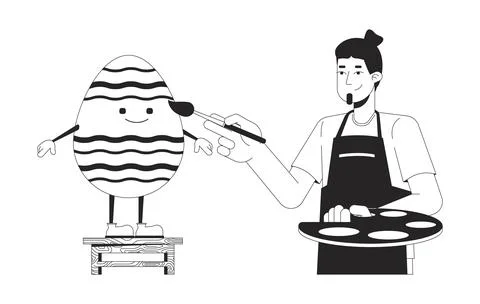 Easter eggs painting custom black and white 2D illustration concept Stock Illustration