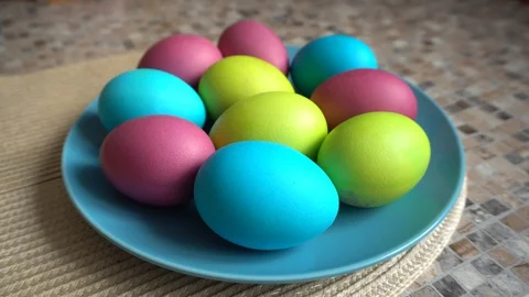 Easter eggs painting home Stock Footage 128675024
