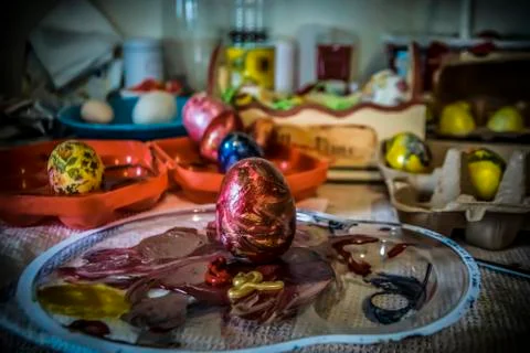 Easter eggs painting process Stock Photos