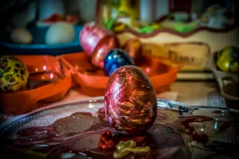 Easter eggs painting process Stock Photos