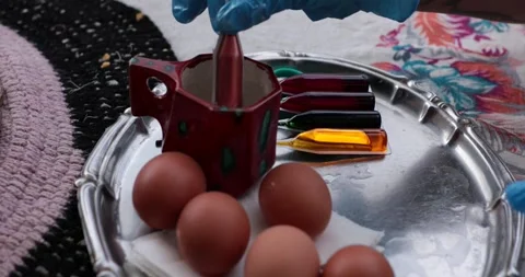 Easter eggs painting process with step by step egg painting tips and techniques Stock Footage 306066481
