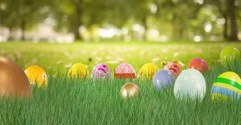 Easter eggs in the park. Stock Illustration