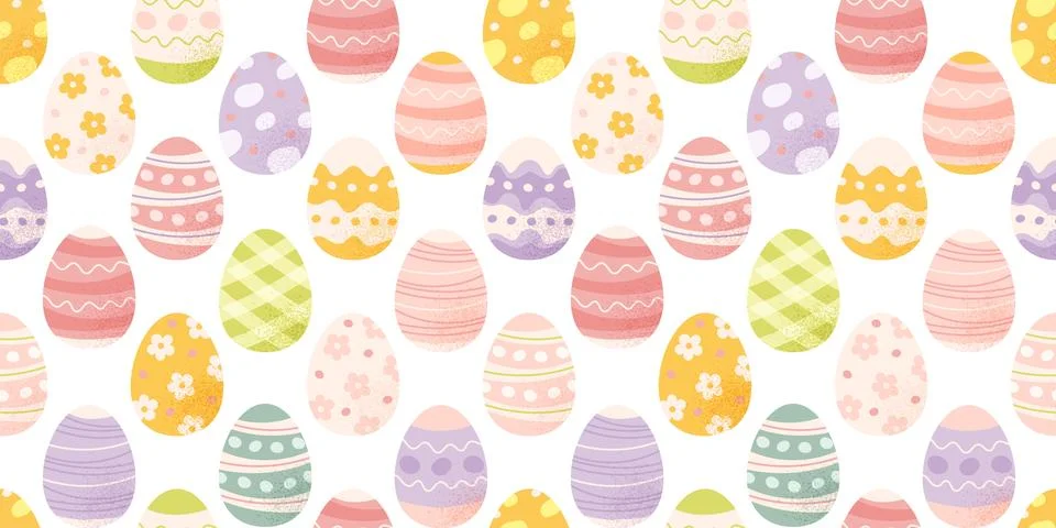 Easter eggs pattern with colourful decorated eggs. Vector background in pastel Illustrazione stock