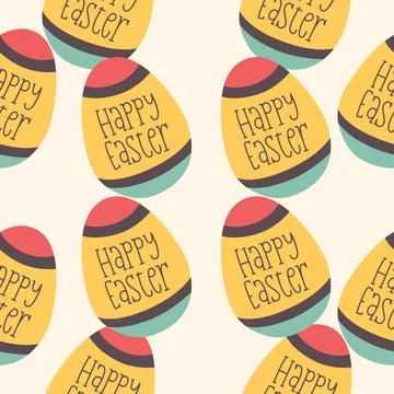 Easter eggs pattern. Easter background with text happy Easter . Flat colorful Illustrazione stock