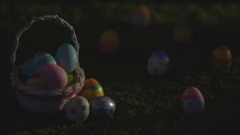 Easter eggs with a pattern on a green grass and the wooden background Stock-Footage 72882229