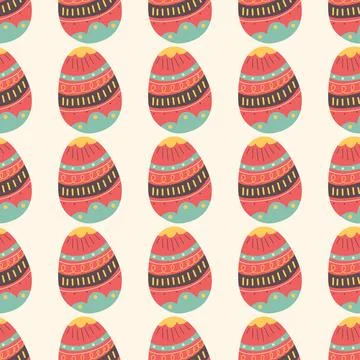 Easter eggs pattern. Happy Easter background with red egg . Flat colorful Stock Illustration