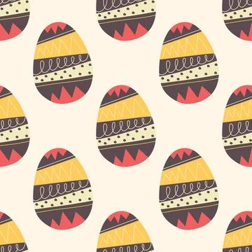 Easter eggs pattern. Happy Easter background with brown egg . Flat colorful 스톡 일러스트