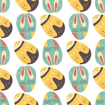 Easter eggs pattern. Happy Easter background with bunny ears . Flat colorful Illustrazione stock