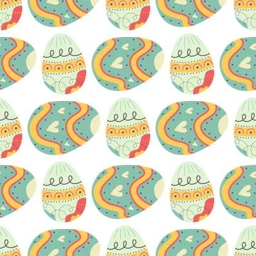 Easter eggs pattern. Happy Easter background with blue egg and decorations 스톡 일러스트