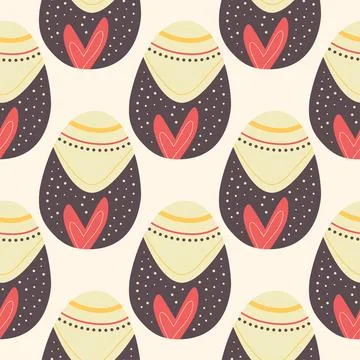 Easter eggs pattern. Happy Easter background with heart . Flat colorful seamless Stock Illustration
