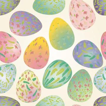 Easter eggs pattern with plant ornaments. Seamless texture vector illustratio Illustrazione stock