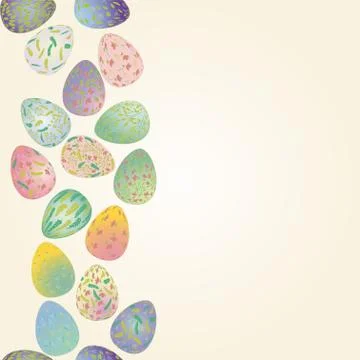 Easter eggs pattern with plant ornaments. Seamless border vector illustration Stock Illustration