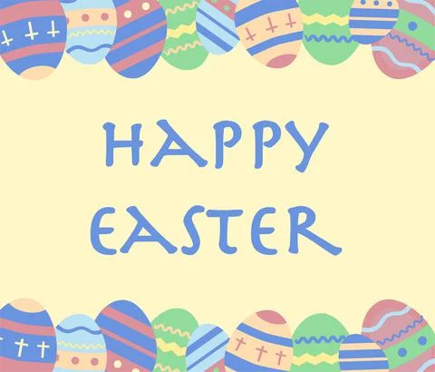 Easter eggs pattern with text Happy Easter - decorated eggs vector in pastel  Illustrazione stock