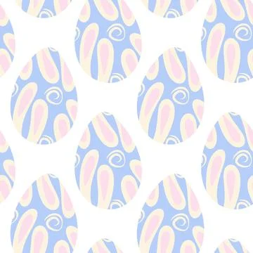Easter eggs patterned hand drawn ornament and abstract bunny ears Seamless 库存插图