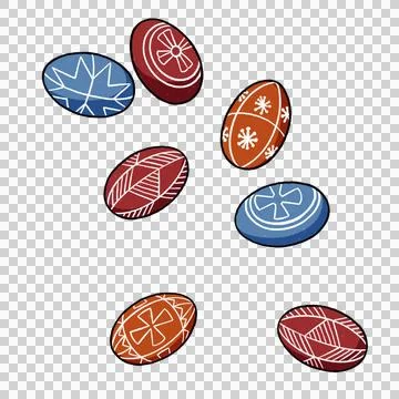 Easter eggs with patterns on a transparent background. Illustration. 库存照片