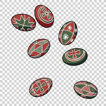 Easter eggs with patterns on a transparent background. Illustration. 库存照片