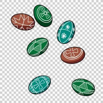 Easter eggs with patterns on a transparent background. Illustration. 库存照片