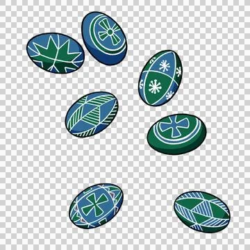 Easter eggs with patterns on a transparent background. Illustration. 库存照片