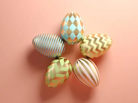 Easter eggs on pink background 3d illustration Stock Illustration