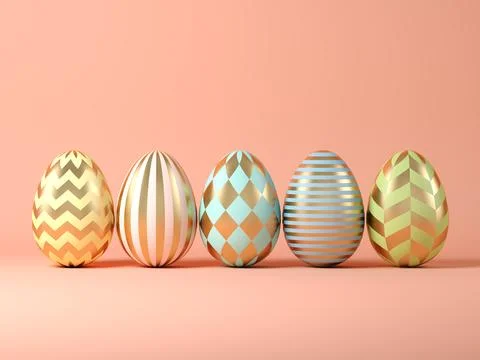 Easter eggs on pink background 3D illustration Stock Illustration