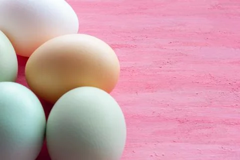 Easter eggs on a pink background. Blank for copy space. Stock Photos