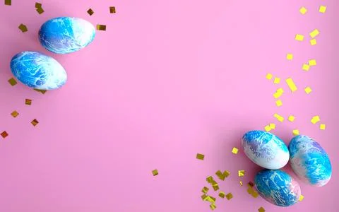 Easter eggs on a pink background, layout with copy space and space for text Stock Photos