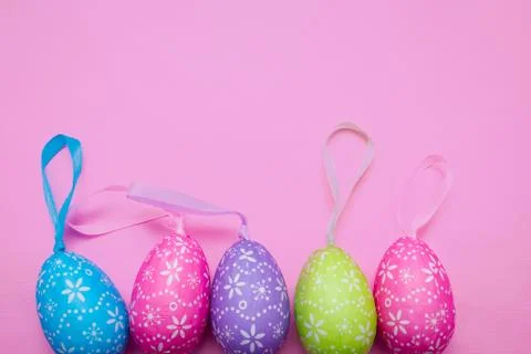 Easter eggs on a pink background Stock Photos