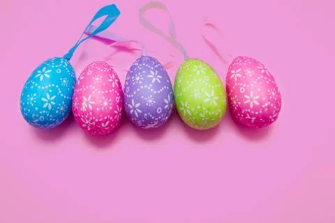 Easter eggs  on a pink background Stock Photos
