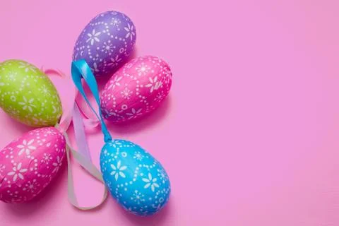 Easter eggs  on a pink background Stock Photos