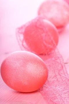 Easter eggs on pink background Stock Photos