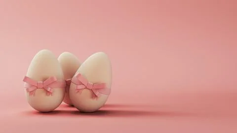 Easter eggs with pink ribbon bow on pastel background Stock Illustration
