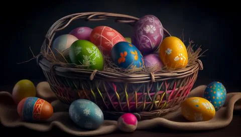 Easter eggs placed in the basket Stock Illustration