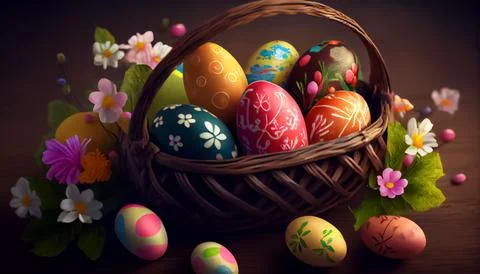 Easter eggs placed in the basket Stock Illustration