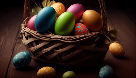 Easter eggs placed in the basket Stock Illustration